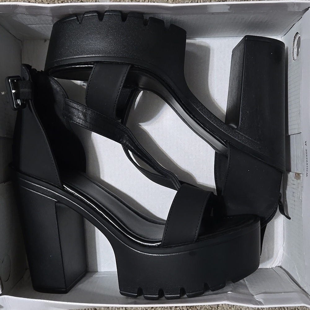 Black strappy platform heels